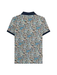 Lambretta Mens SS25 Paisley Branded Big & Tall Polo Shirt - Navy/Smoke Blue - 1