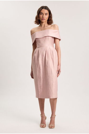 Textured Tailored Twill Bandeau Midi Dress