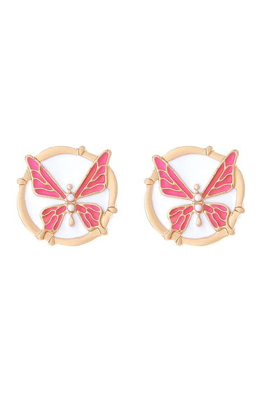 Metal Butterfly Oil Spilling Earrings in Coral