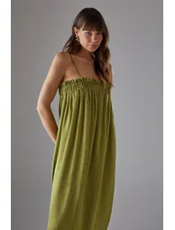 Crushed Satin Strappy Midaxi Dress - 1