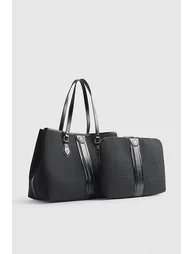 Black Jacquard Monogram Shopper Bag Bundle - 1