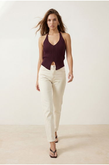Plum Halter Neck Knitted Thin