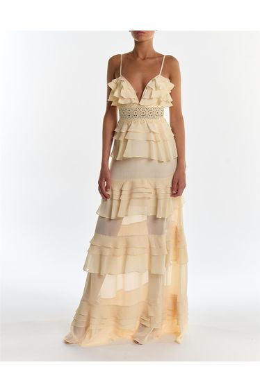 Sophia Butter Yellow Tiered Ruffle Maxi Dress