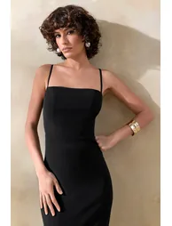 Aurose | Black Square-Neck Maxi Dress With Ruffled-Fishtail - 2