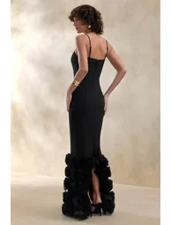 Aurose | Black Square-Neck Maxi Dress With Ruffled-Fishtail - 1