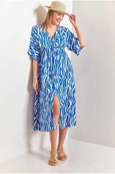 LUCCI Printed V-Neck Midi Dress with Slit