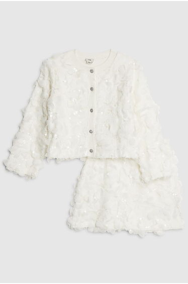 Girls White 3d Floral Skirt Set