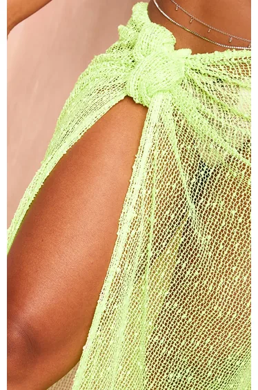Shape Lime Textured Sequin Knot Side Midaxi Skirt