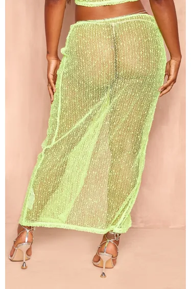 Shape Lime Textured Sequin Knot Side Midaxi Skirt