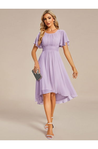 ever EDEN|Flowy Chiffon Round Neckline A-Line Knee Length Wedding Guest Dress