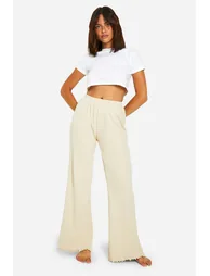 Wide Leg Rib Lounge Trouser - oatmeal - 2
