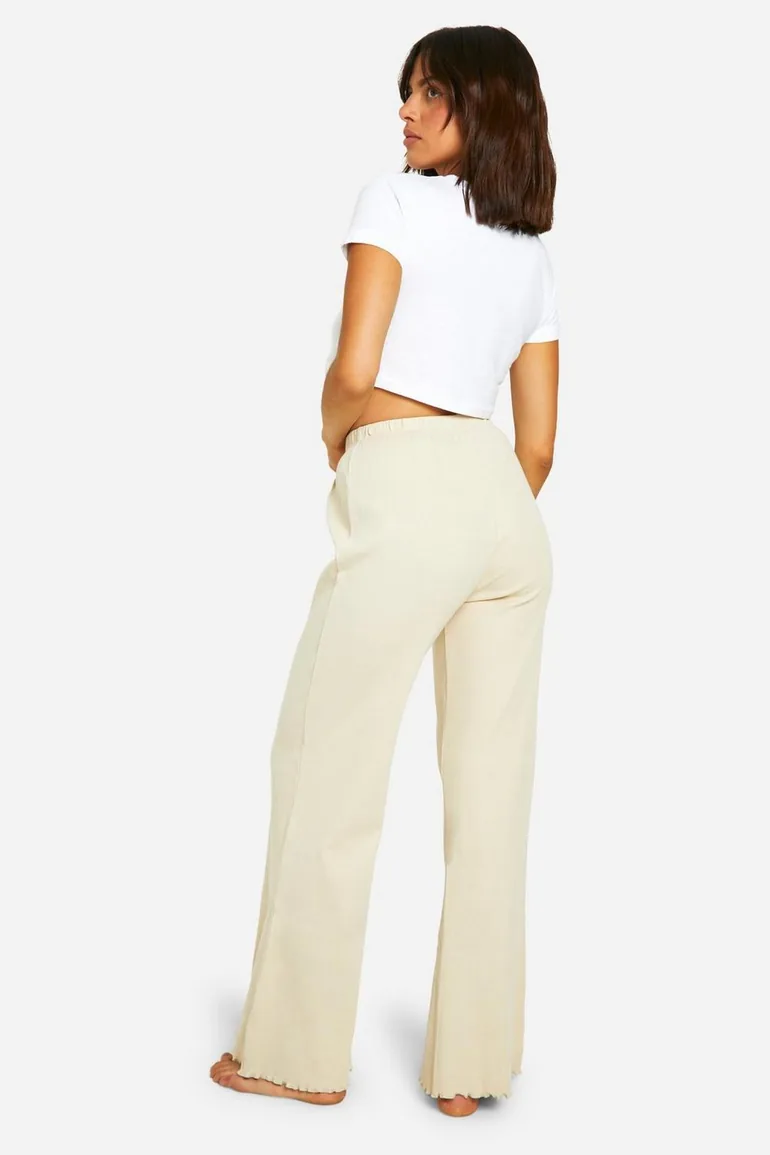 Wide Leg Rib Lounge Trouser - oatmeal - 1