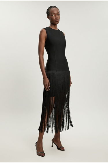Figure Form Bandage Tassel Hem Knitted Dress