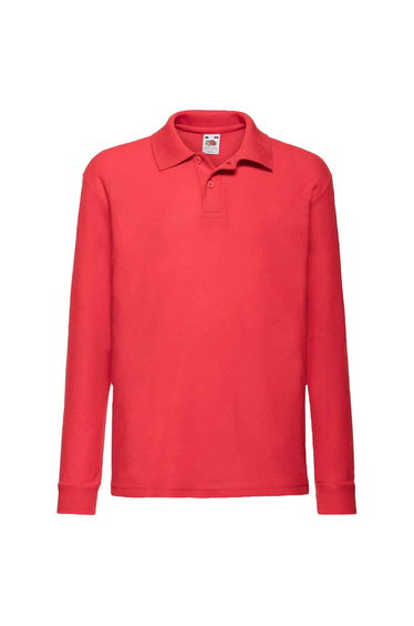 Fruit Of The Loom Childrens/Kids Long Sleeve Pique Polo Shirt - Red