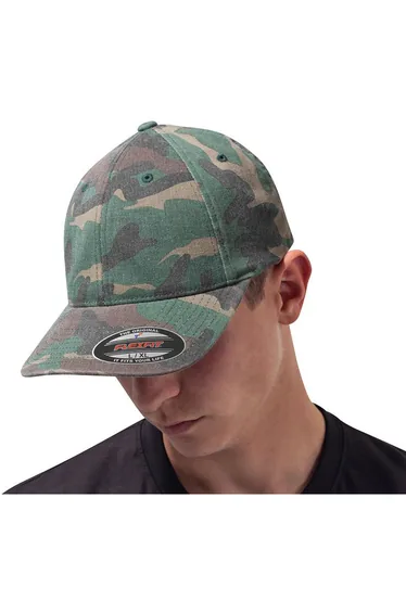 Flexfit Garment Washed Camo Baseball Cap - Green Camo