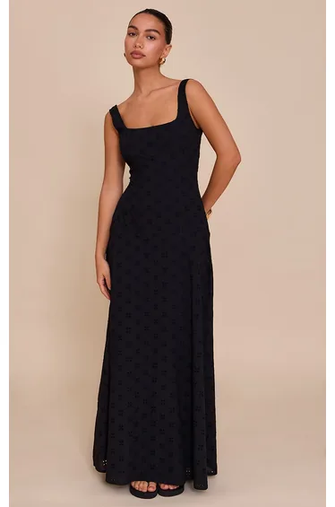 Black Broderie Corset Midaxi Dress