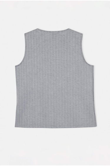 Gray Striped Interlock Bow Detailed Knitted Plus Size Blouse product thumbnail 4