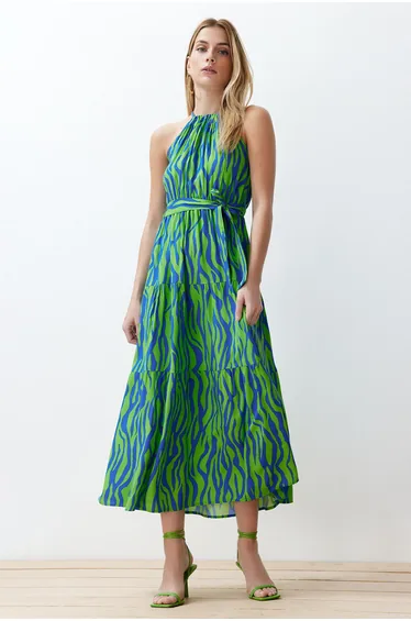 Blue Halter Neck Woven Maxi Dress