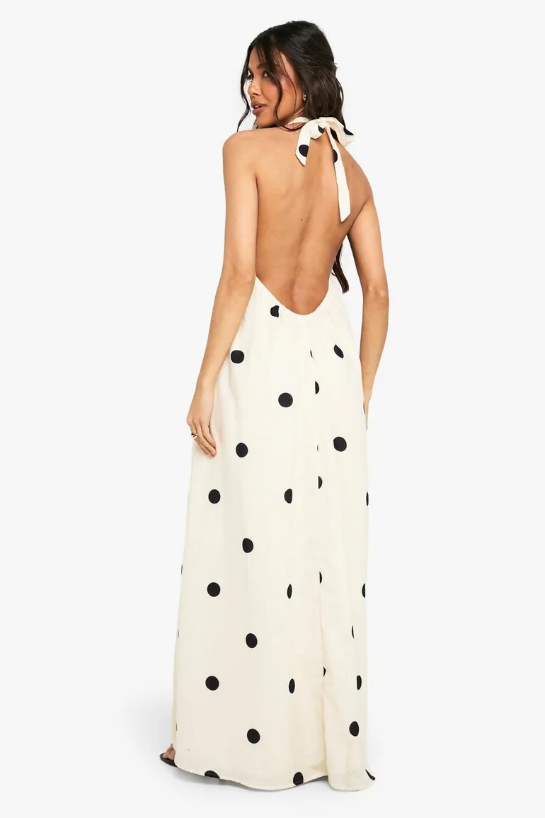 فستان بوهو بيج طول الأرض منقط بياقة هالتر - 1