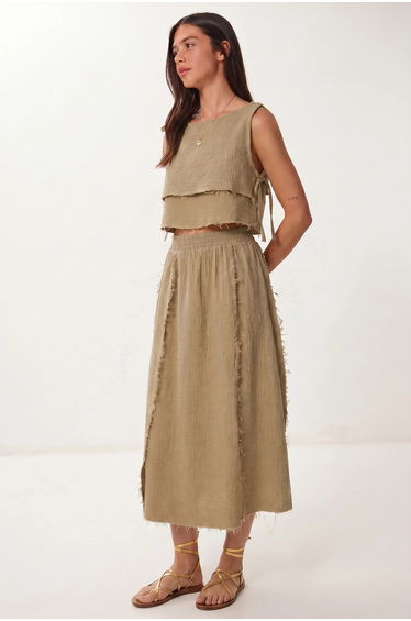 ISTANBUL Cotton Sleeveless Blouse And Midi Skirt Set