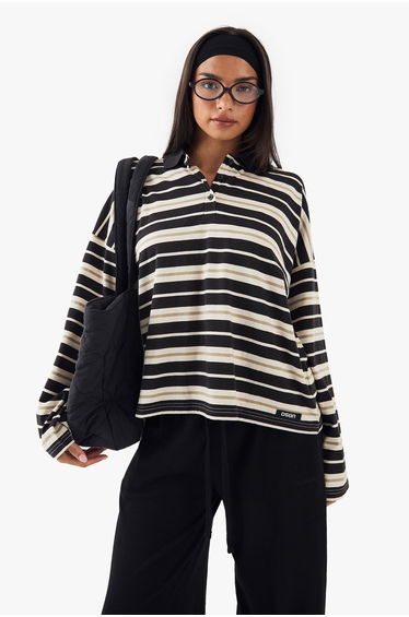 DSGN Studio Stripe Collared Oversized Top - black