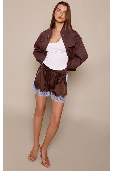 Chocolate Contrast Lace Stripe Waistband Detail Shorts
