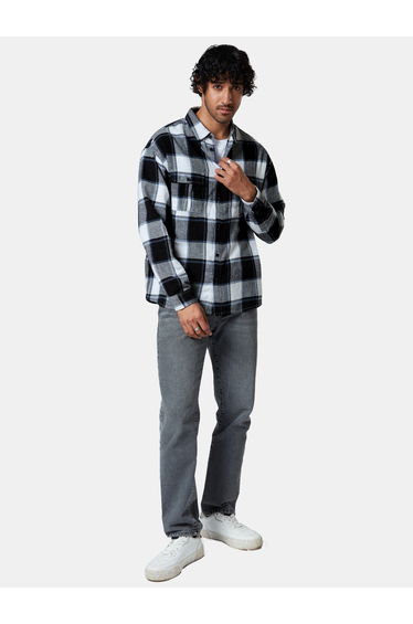 Men Blue Checked Flannel Utility Shirt