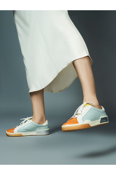 Color Block Leather Lace-Up Sneakers