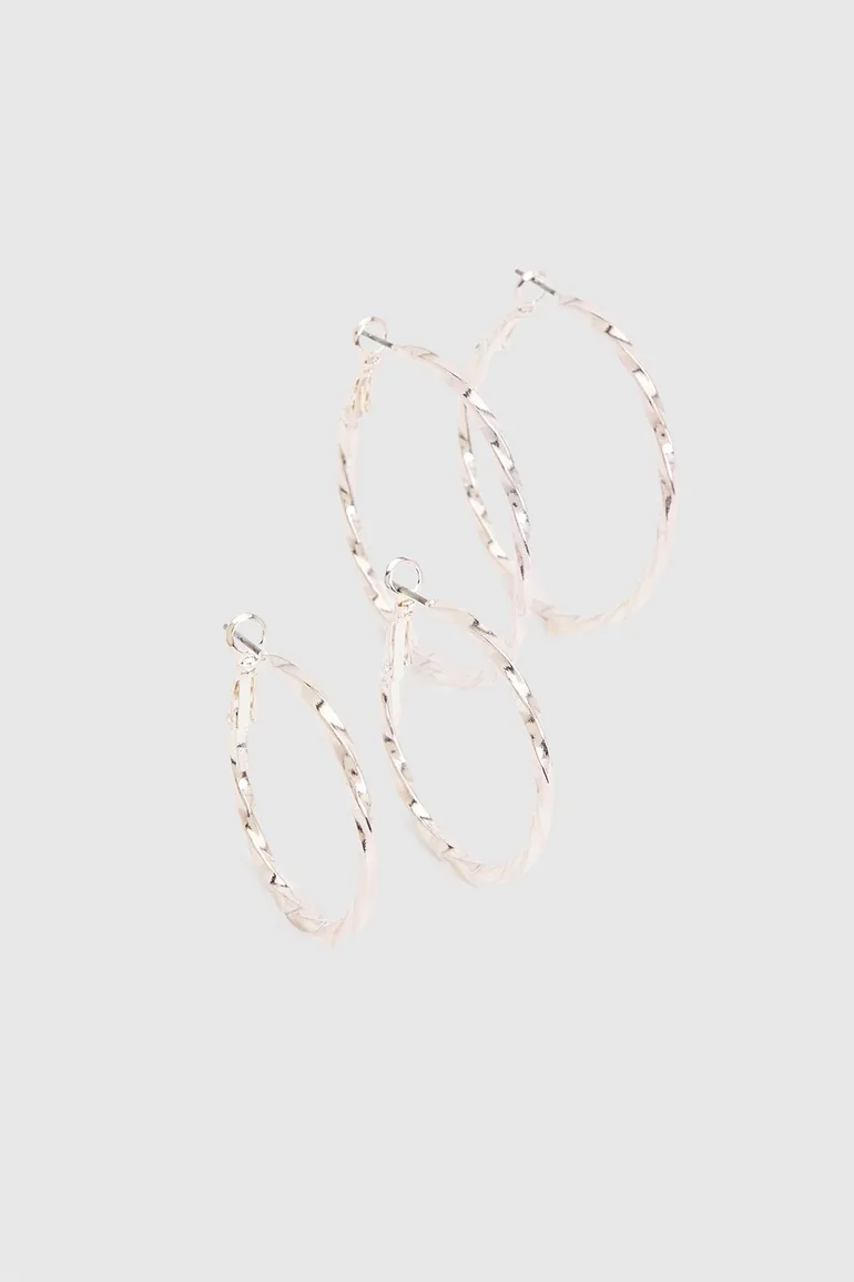 Silver Twisted Hoop Earrings 2 Pack - silver