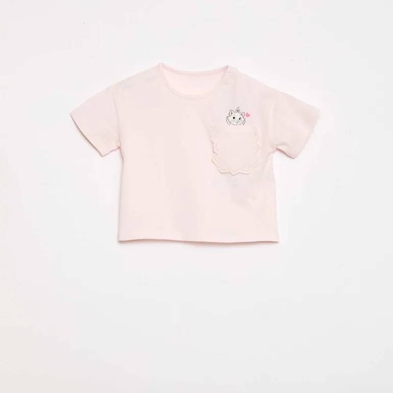 'Marie' 'Disney' Short-Sleeved T-Shirt with Ruffled Pocket PINK