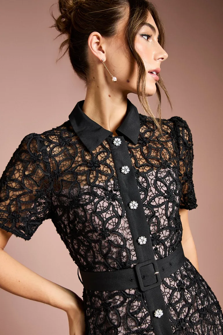 knee length dresses for ladies Self-Portrait - White Lace Collared Midi Dress main image 0