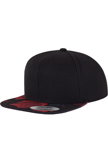 Flexfit by Yupoong Unisex Roses Print Snapback Cap - Black/Red