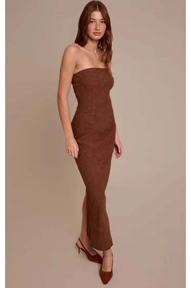 Chocolate Faux Suede Bandeau Maxi Dress