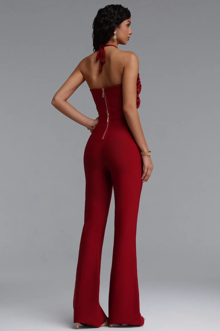 Ferean Stylish Halter Floral Mini Top And Slim Bandage Pants Two-Piece Set - 2