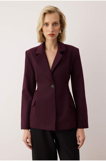 Burgundy Fitted Cashmere Blazer Jacket