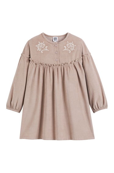 Needlecord Embroidered Dress with Long Sleeves