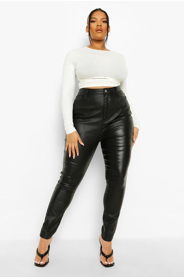 Plus Pu Coated Skinny Jeans - black