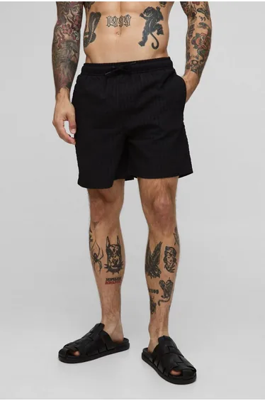 Mid Length Seersucker Check Swim Short