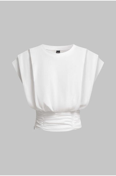 Round Neck Ruched Flutter Sleeve T-Shirt