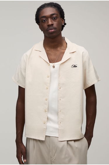 Regular Fit Fruit Back print Short Sleeve Shirt - stone