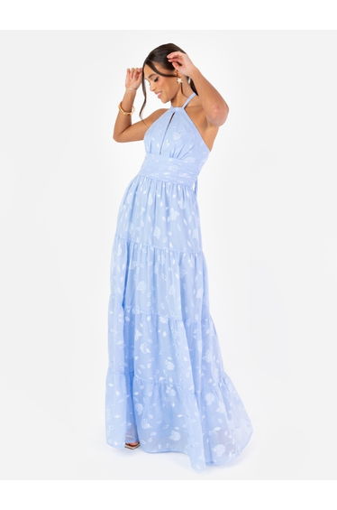 Maya Light Blue Floral Self-Tie Halter Neck Maxi Dress