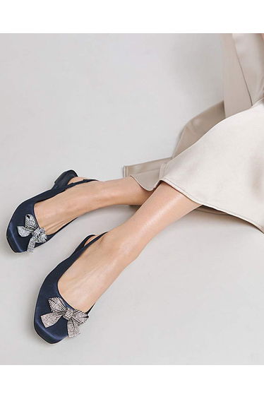Diamante Bow Slingback Shoes Ex Wide Fit