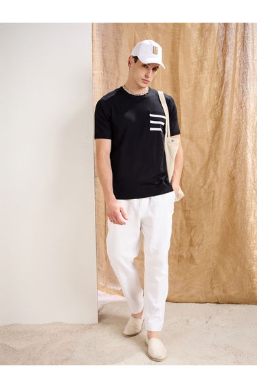 Black Premium Knit Contrast Pocket T-Shirt