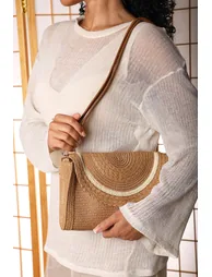 Alto Dark Raffia Fold Over Clutch Bag - 5