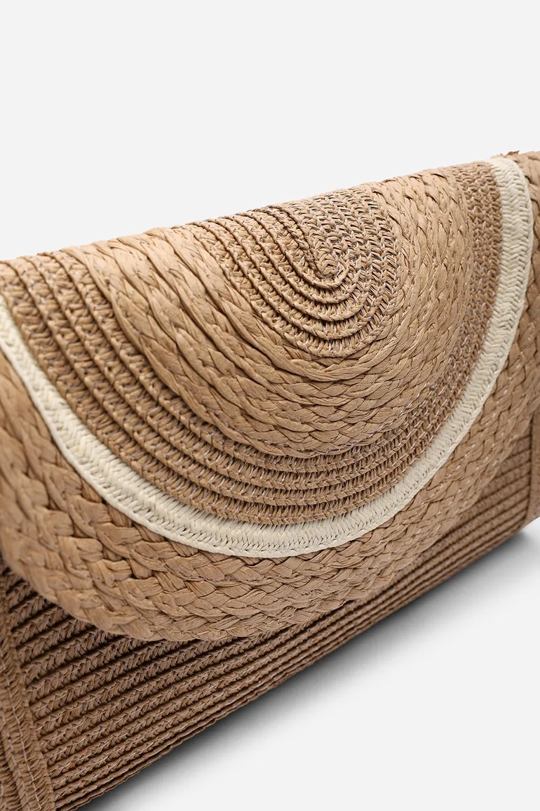 Alto Dark Raffia Fold Over Clutch Bag - 3