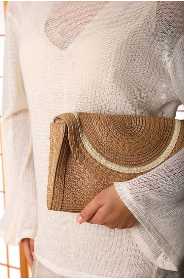 Alto Dark Raffia Fold Over Clutch Bag