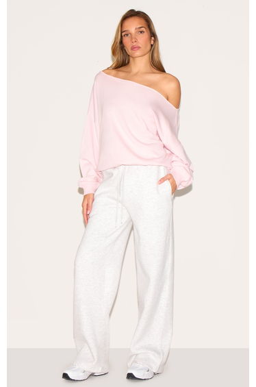 Baby Pink Oversized Off Shoulder Sweatshirt