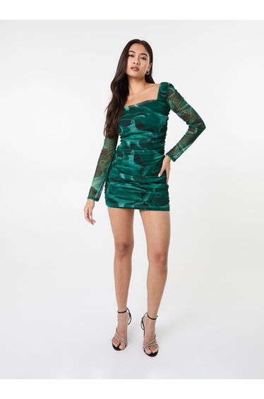 Mesh Marble Long Sleeve Mini Dress