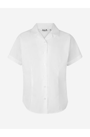 Zeco Girls School Fitted Short Sleeve Revere Collar Blouse Twin Pack in White