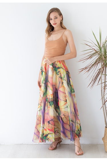 Richly Tinting Watercolor Maxi Skirt